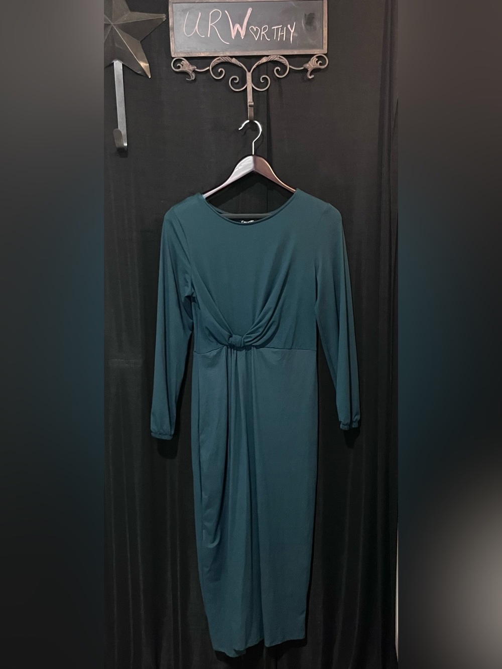 George Teal Knot-Front Long Sleeve Midi Dress NWT Size Medium